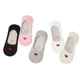 3Pairs Women Solid Color Love Heart Cotton Shallow Mouth Boat Sock Non-slip