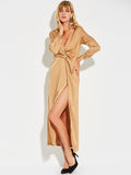 Khaki Long Sleeve Ruffled Women's Maxi Dress