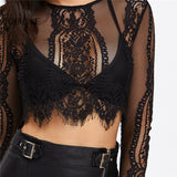 Lace See-through Crop Blouse