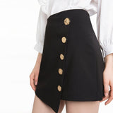 High Waist Preppy Asymmetrical Button Mini Skirt