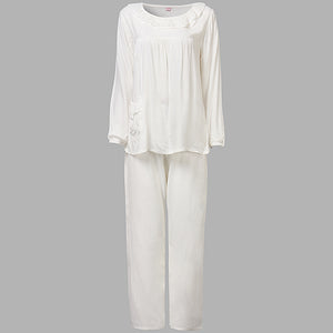 O-Neck Long Sleeve Lace Sleepwear Pajamas Cotton Breathable
