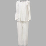 O-Neck Long Sleeve Lace Sleepwear Pajamas Cotton Breathable
