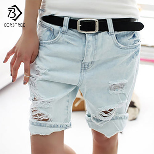 Cotton Casual Plus Size 4XL 2017 Hot Women's Jeans Short Dog Embroidery Holes Ripped Pockets  Knee Length Denim Shorts B7031307H