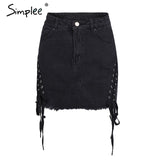 Simplee lace up denim skirt