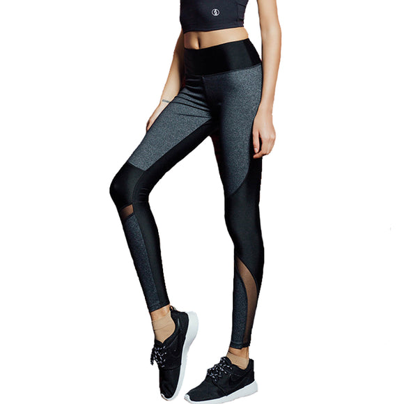 Mesh Patchwork Leggings Fitness Mid Waist Elastic Workout Pants Breathable Quick Dry