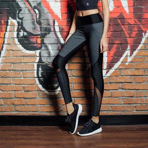 Mesh Patchwork Leggings Fitness Mid Waist Elastic Workout Pants Breathable Quick Dry