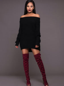 Slash Neck Knitted Sweater Dress