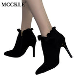 Zip Pointed Toe Slip On High Heels Ankle Boots