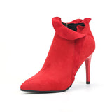 Zip Pointed Toe Slip On High Heels Ankle Boots